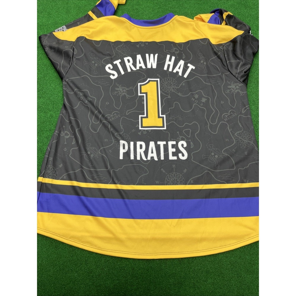 One Piece Straw Hat Pirates Hockey Jersey #1 Black Yellow Purple Mens XL - Picture 7 of 10